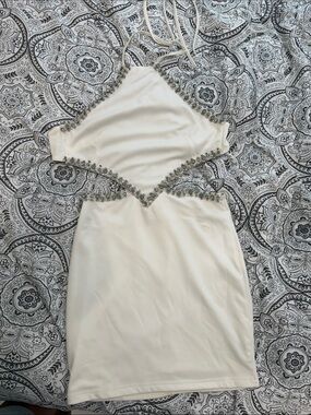 Elegant White Embellished Cutout Dress
